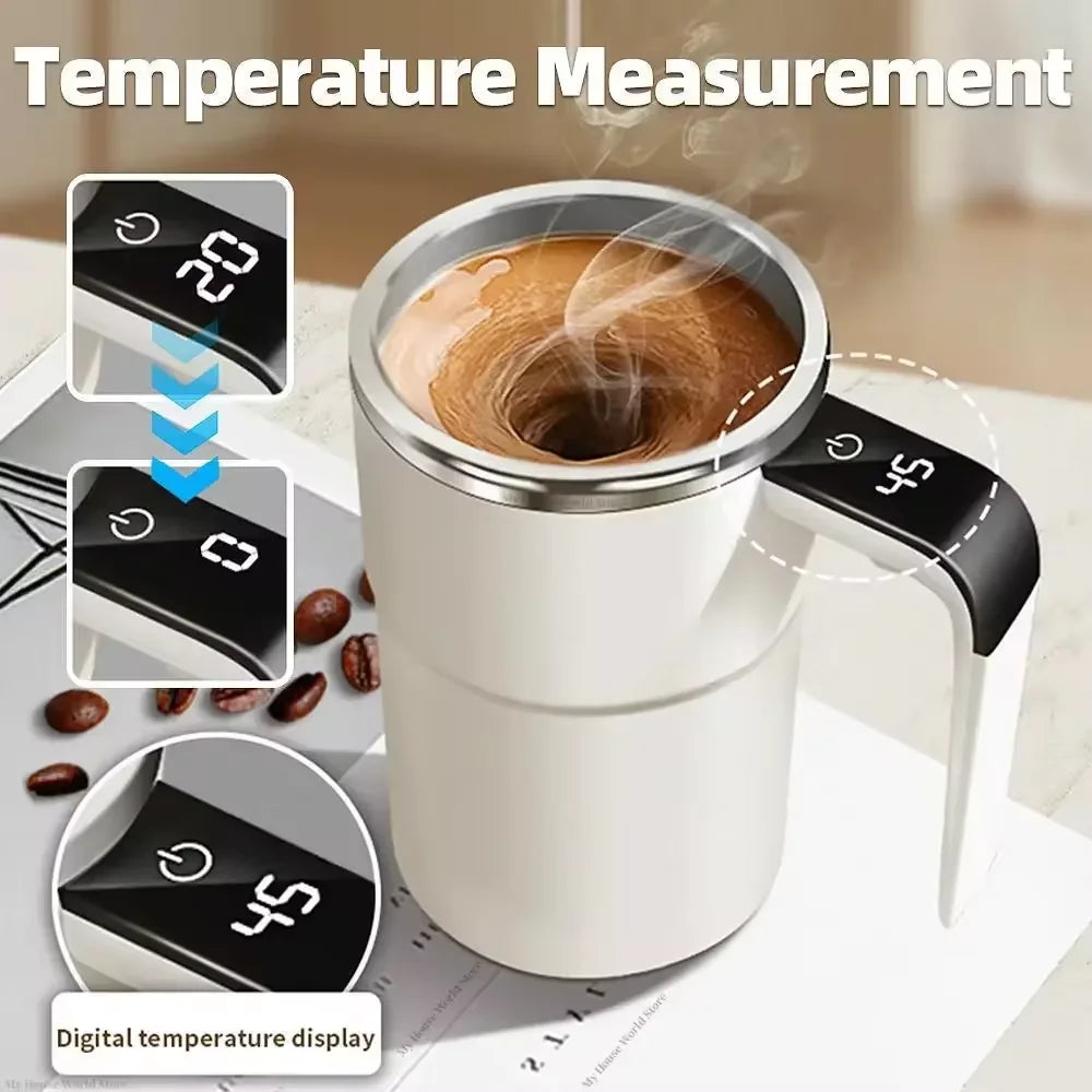 Smart Self-Stirring Magnetic Mug - USB Rechargeable Coffee Cup with LCD Screen - Food Safe Thermal Mug