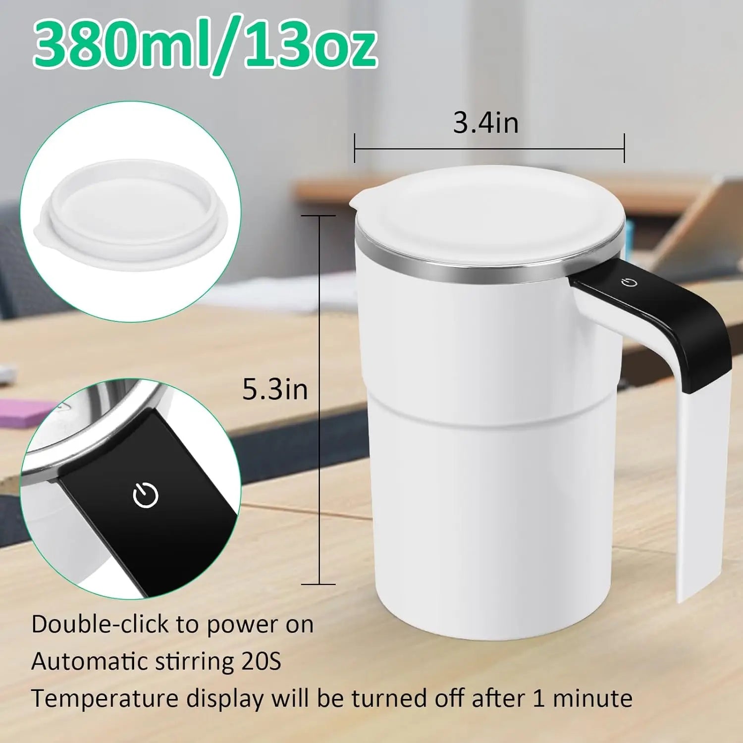 Smart Self-Stirring Magnetic Mug - USB Rechargeable Coffee Cup with LCD Screen - Food Safe Thermal Mug