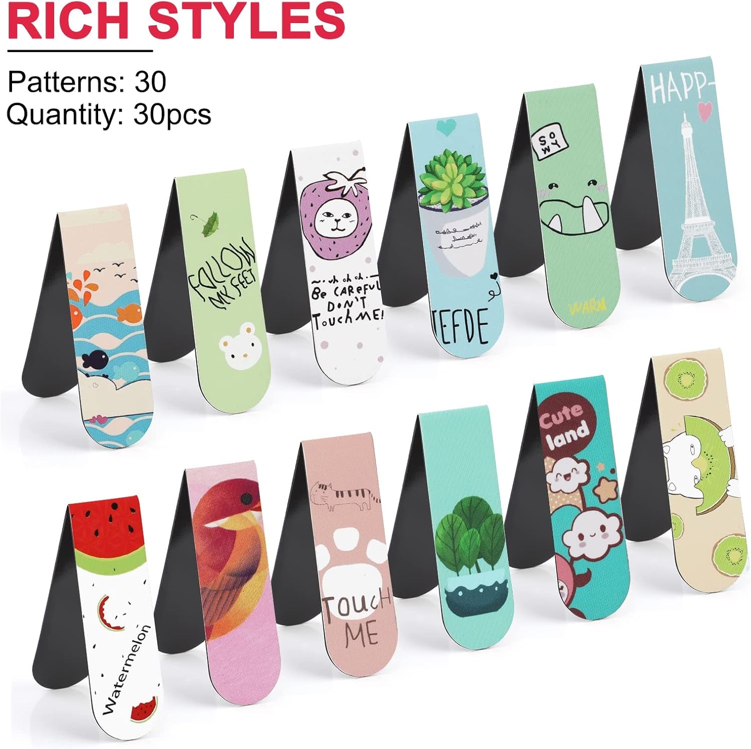 30Pcs Magnetic Bookmarks, Cute Assorted Magnet Page Markers Set, Cartoon Fruit Magnetic Page Clips Bookmark for Kids Students School Office Book Lovers Reading Supplies(30 Styles, 6X2Cm)