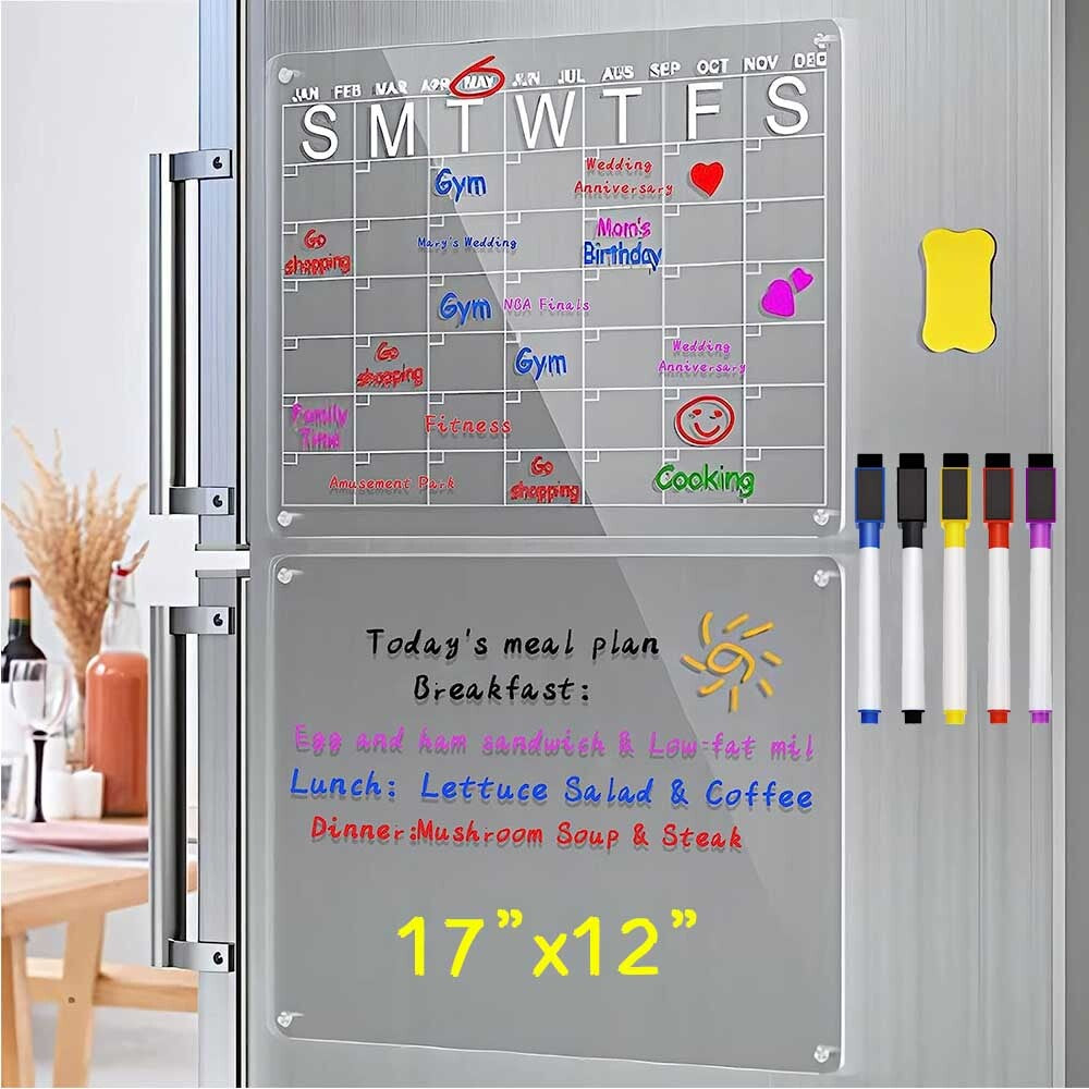17X12 Acrylic Magnetic Dry Erase Calendar Board for Fridge Monthly Daily Planner