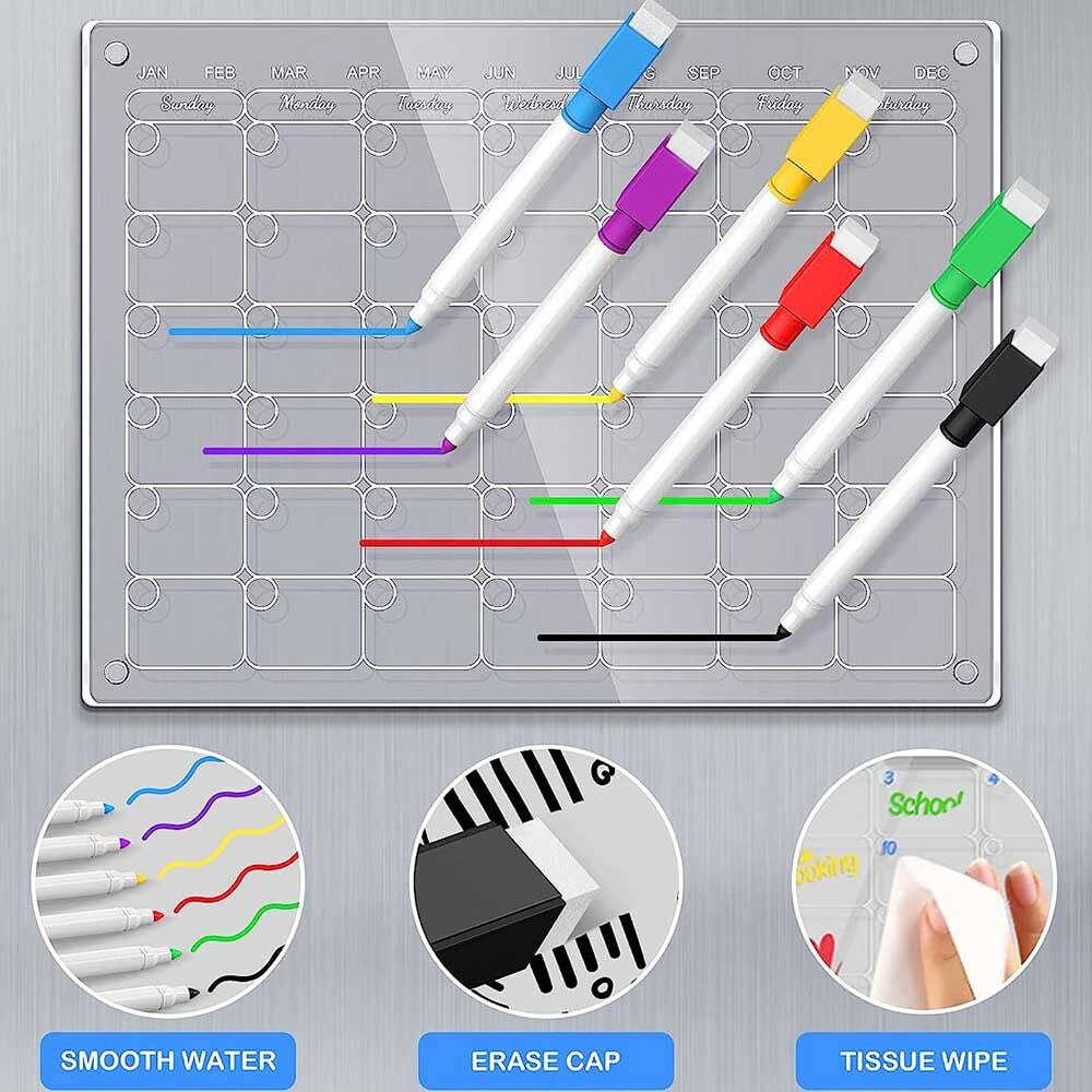 17X12 Acrylic Magnetic Dry Erase Calendar Board for Fridge Monthly Daily Planner