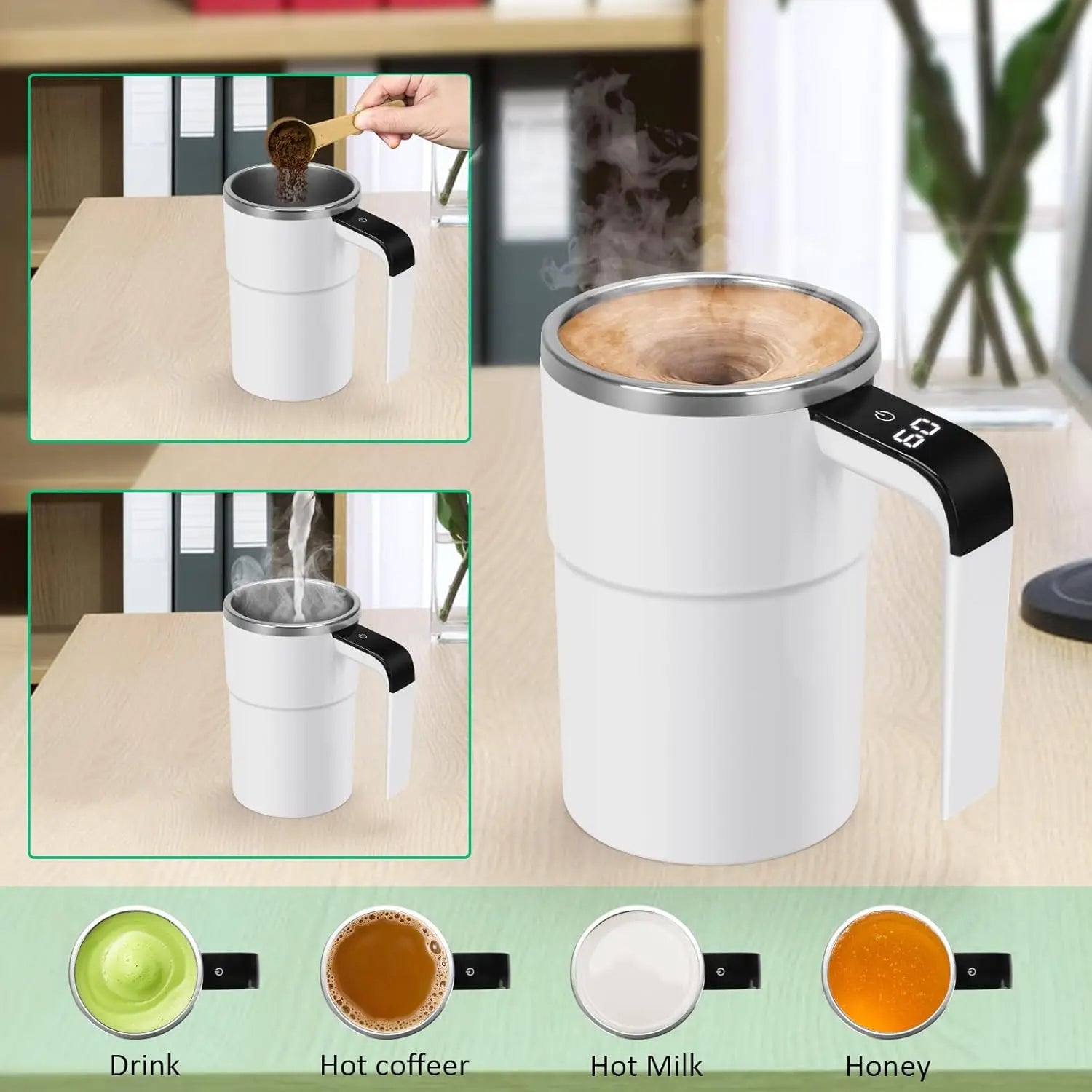 Smart Self-Stirring Magnetic Mug - USB Rechargeable Coffee Cup with LCD Screen - Food Safe Thermal Mug