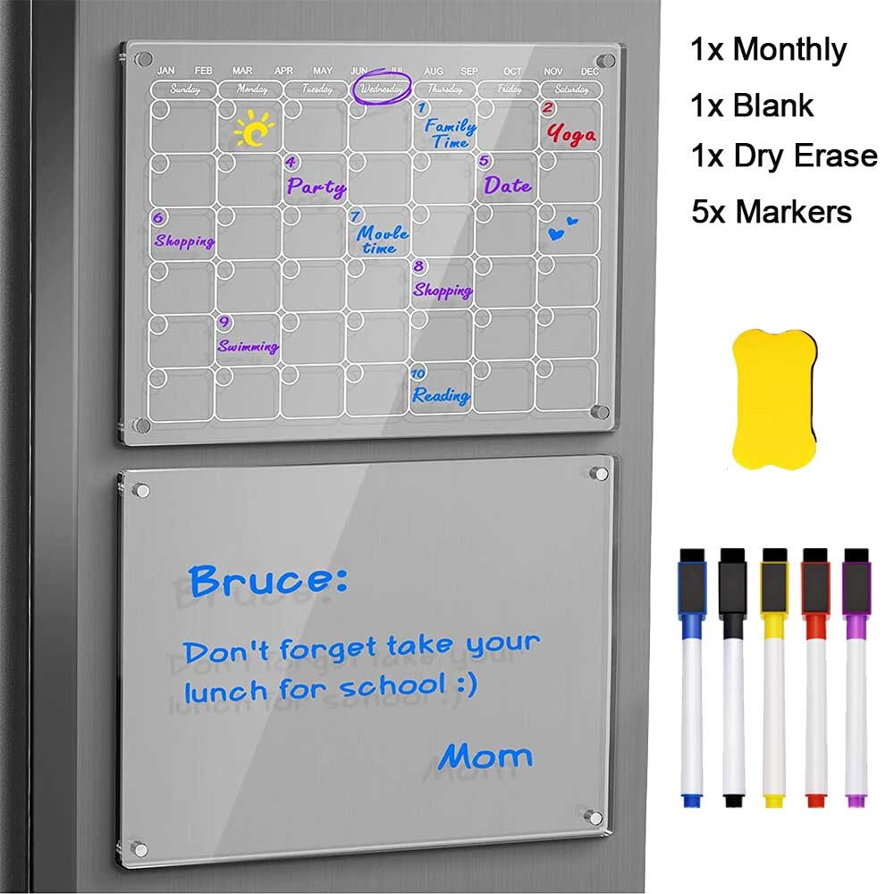 17X12 Acrylic Magnetic Dry Erase Calendar Board for Fridge Monthly Daily Planner