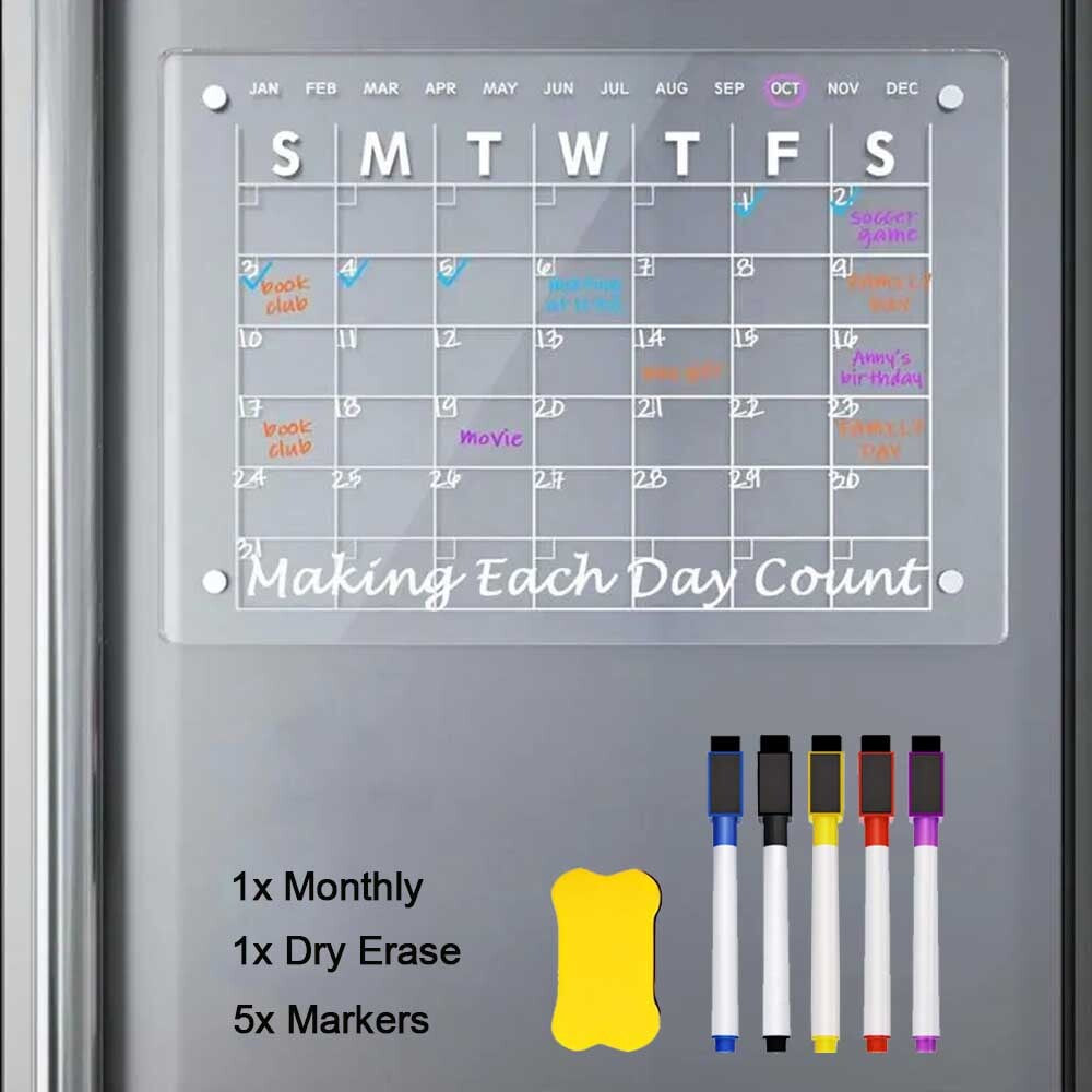 17X12 Acrylic Magnetic Dry Erase Calendar Board for Fridge Monthly Daily Planner