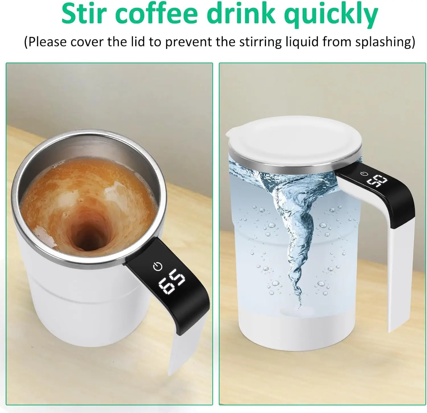 Smart Self-Stirring Magnetic Mug - USB Rechargeable Coffee Cup with LCD Screen - Food Safe Thermal Mug