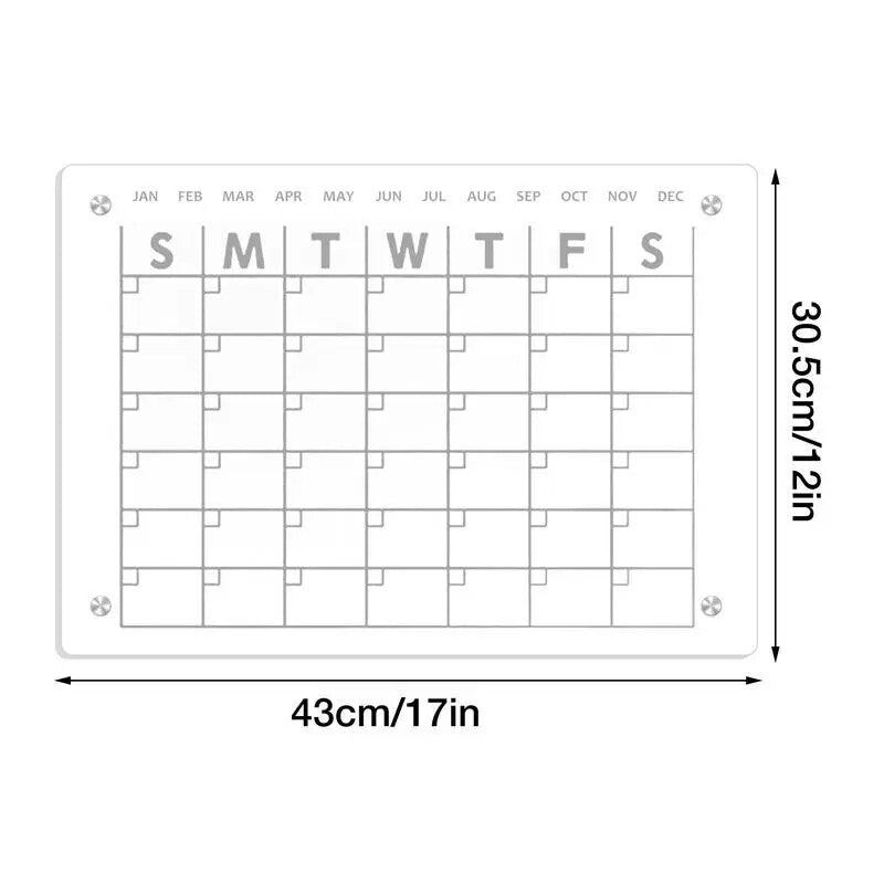 17X12 Acrylic Magnetic Dry Erase Calendar Board for Fridge Monthly Daily Planner