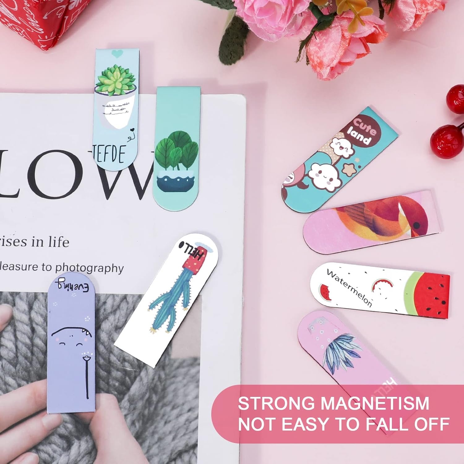 30Pcs Magnetic Bookmarks, Cute Assorted Magnet Page Markers Set, Cartoon Fruit Magnetic Page Clips Bookmark for Kids Students School Office Book Lovers Reading Supplies(30 Styles, 6X2Cm)