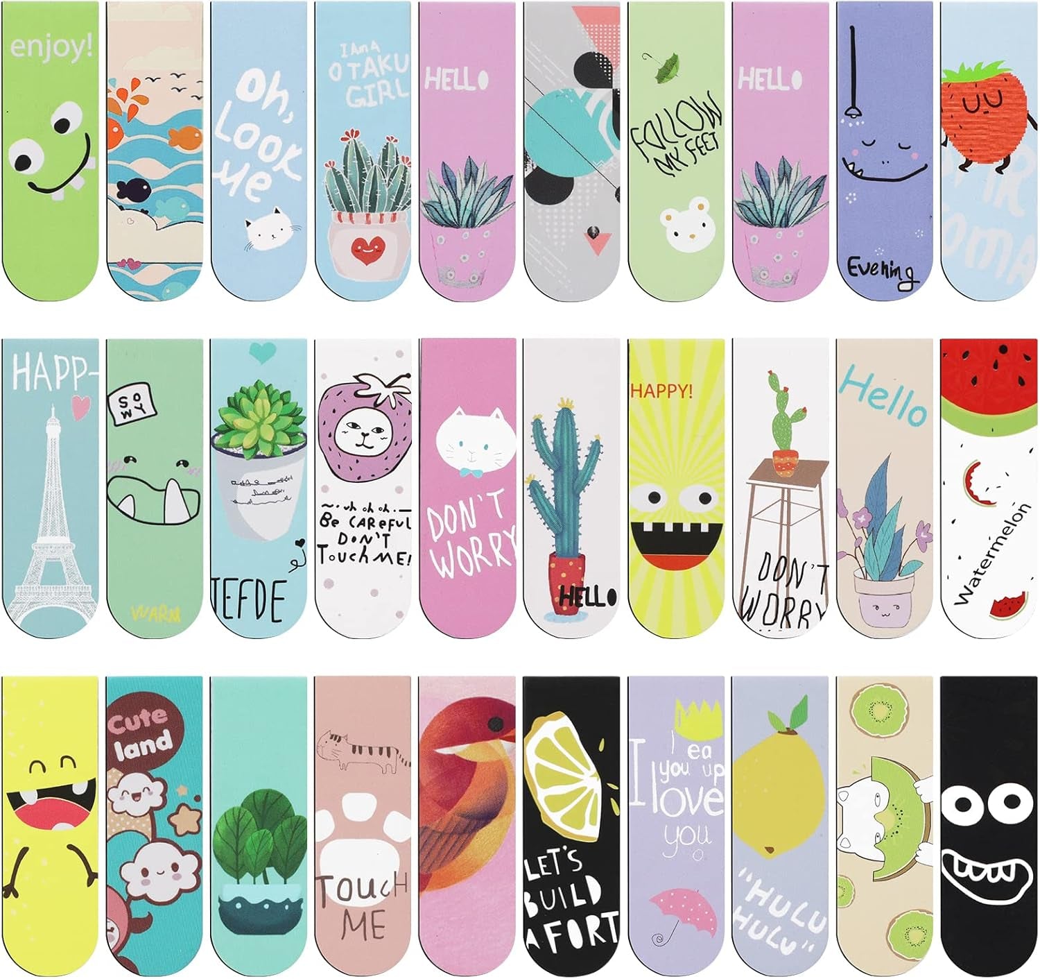 30Pcs Magnetic Bookmarks, Cute Assorted Magnet Page Markers Set, Cartoon Fruit Magnetic Page Clips Bookmark for Kids Students School Office Book Lovers Reading Supplies(30 Styles, 6X2Cm)