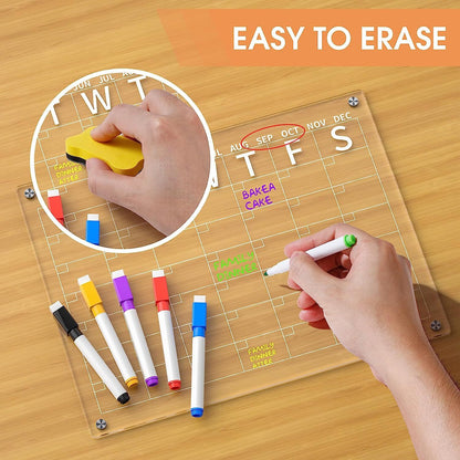 17X12 Acrylic Magnetic Dry Erase Calendar Board for Fridge Monthly Daily Planner