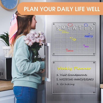 17X12 Acrylic Magnetic Dry Erase Calendar Board for Fridge Monthly Daily Planner